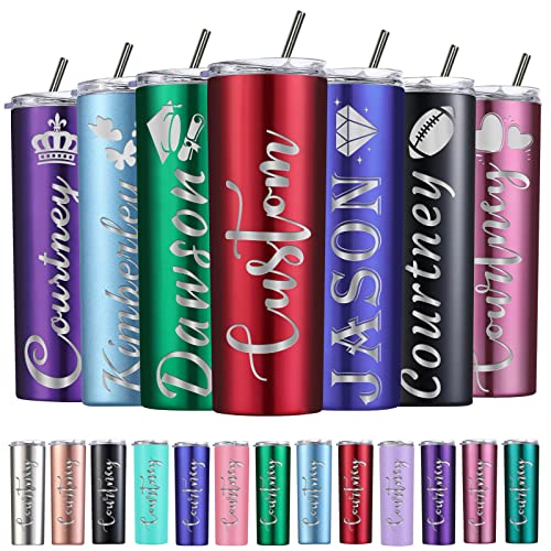 Personalized Skinny Tumbler Custom Stainless Steel Skinny Tumblers with Lids and Straws Customized Insulated Engraved Skinny Tumbler with Name 20 Oz for Men Women Mother's Day Father's Day Graduation