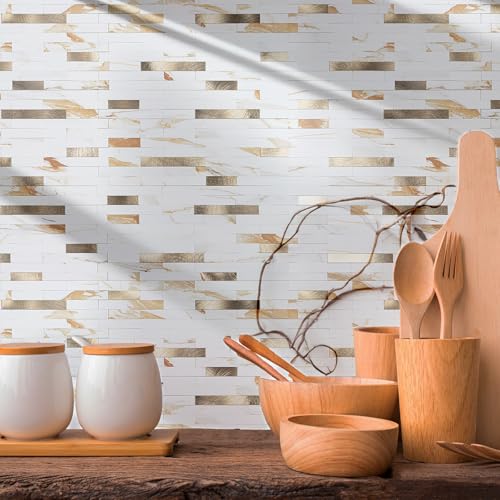 StyloVue 20 Sheets Peel and Stick Backsplash for Kitchen, 2026 Upgraded Calacatta Gold with Metal Glod Look Stick on Tile Upgrade Your Kitchen Backsplash, RV, Fireplace by StyloVue - Used condition - Image 7