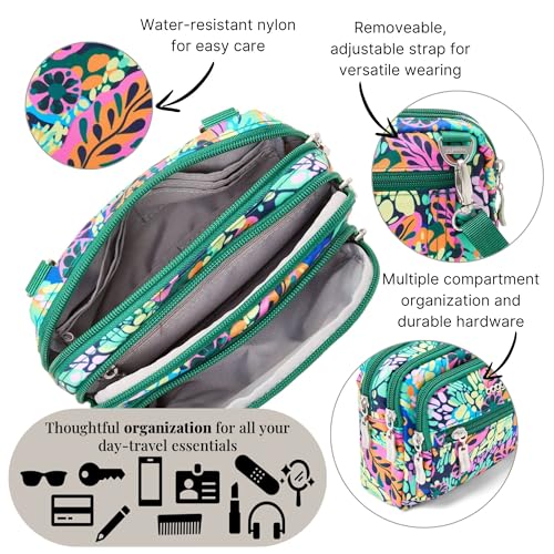 Image of Baggallini Triple Zip Small Crossbody Bag for Women - Lightweight Convertible Fanny Pack Belt Bag
