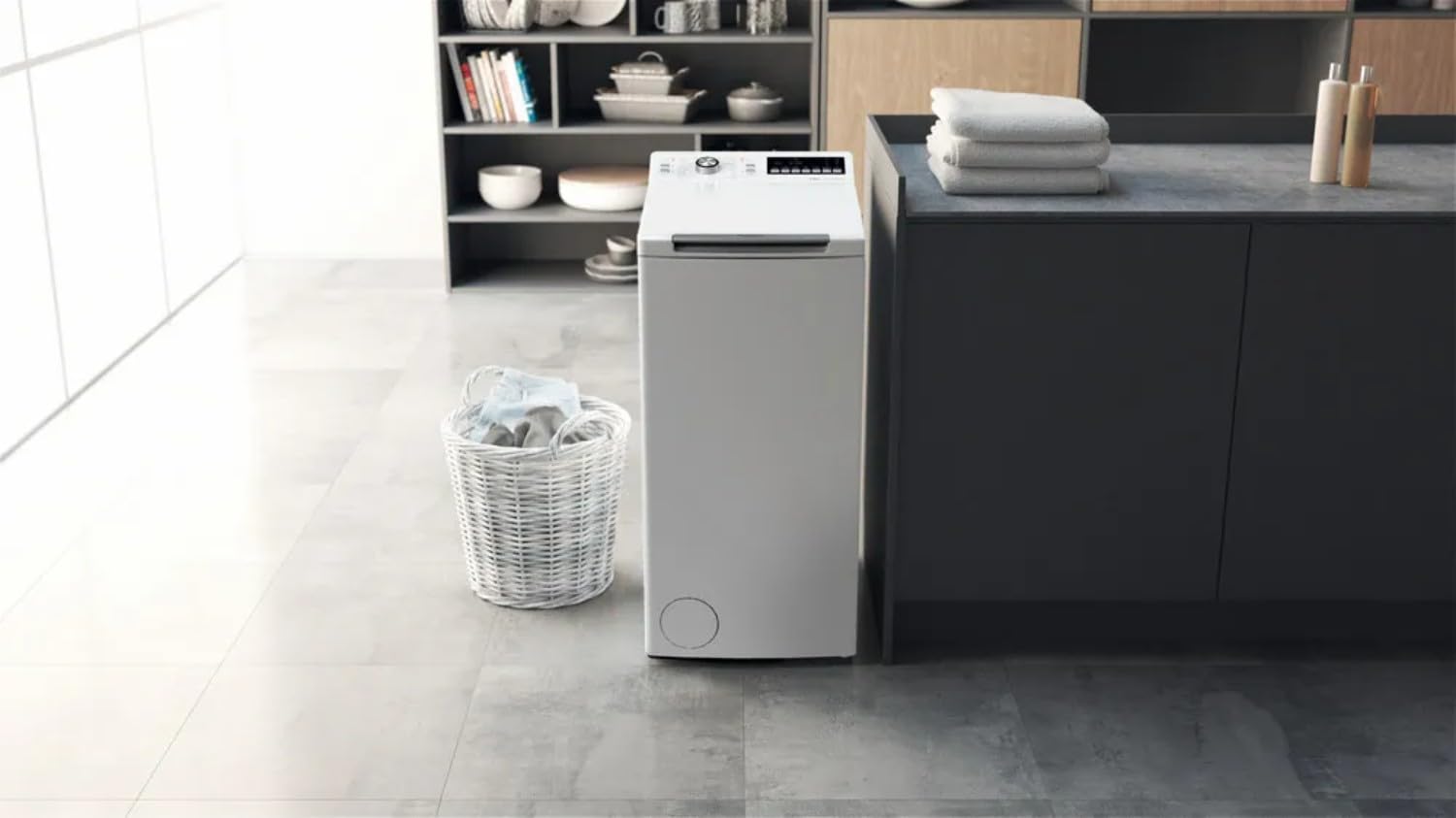 Hotpoint - WMTG6526BFR Lave-linge Top - Capacité 6,5 kg - Chargement Supérieur, 1200 tr/min - Moteur Induction, Ouverture Douce - Départ Différé - Classe Énergétique A - Blanc