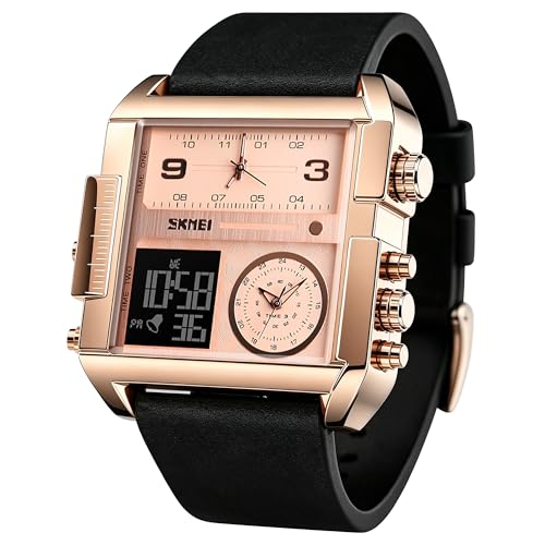 Image of SKMEI Men's Digital Sports Watch, LED Square Large Face Analog Quartz Wrist Watch with Multi-Time Zone Waterproof Stopwatch