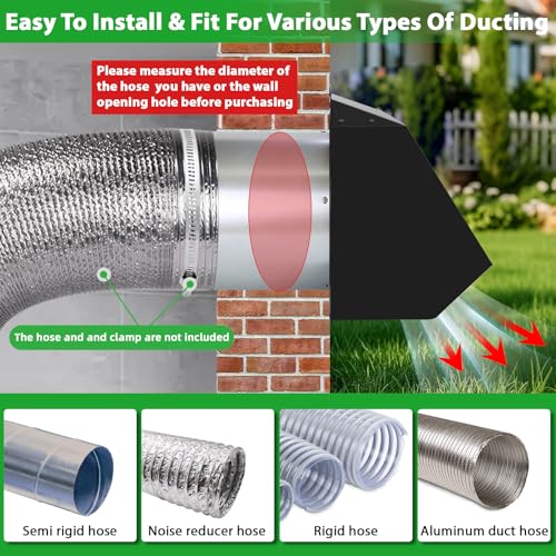 Image of 3 Inch Dryer Vent Cover Wall Vent Hood with Screen and Damper,Outdoor Dryer Vent Cover Outside Exhaust Vent Cover for Duct Bathroom Air Ventilation,Wall Mount Extractor Vent Cap,Galvanized Steel,Black