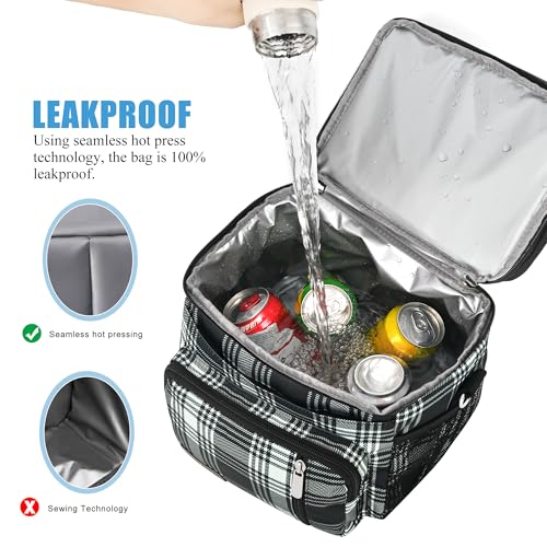 Image of MIYCOO Lunch Bag & Lunch Box for Women Men, Double Deck Leakproof Insulated Soft Large Adult Camping Cooler bag for Work, Beach, Picnic, Travel (Checkered Black and White, 15L)