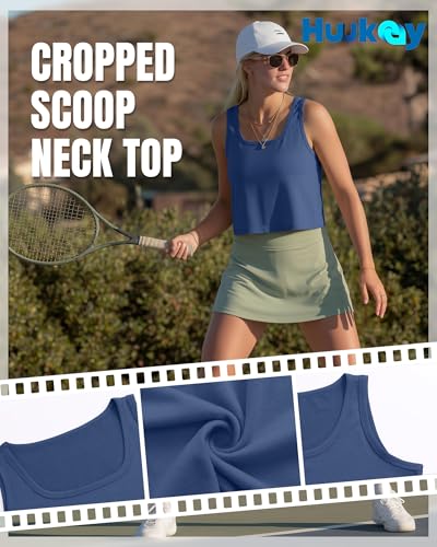 Image of Huukeay 3 Pack Women's Scoop Neck Crop Tank Tops | Loose Fit Cropped Workout Tanks, Summer Basic Sleeveless Shirts, Breathable Sports Wear, Comfortable and Breathable