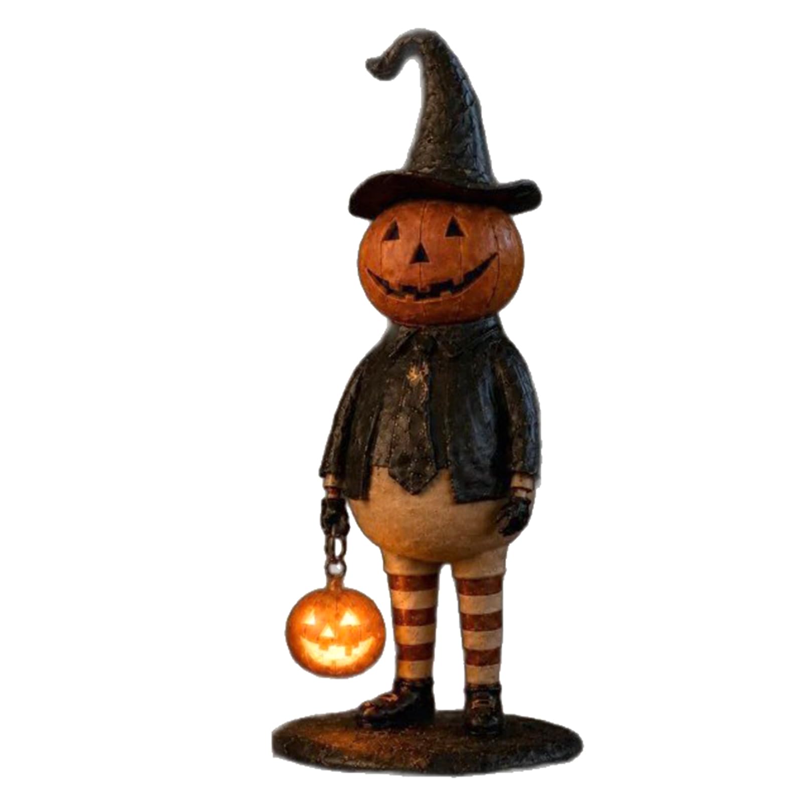 KOBONA Vintage Witch Gentleman Tabletop Decor with Handheld Pumpkin Light