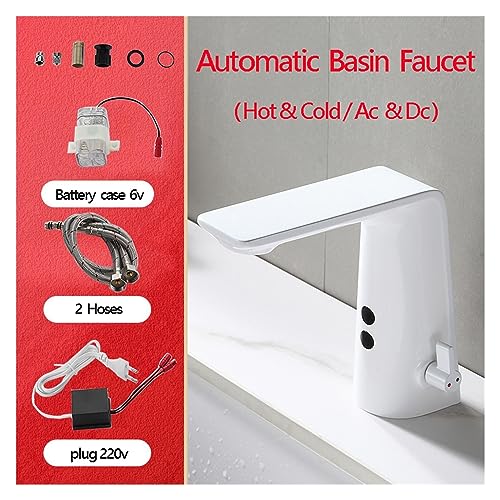 Grifo inteligente de lavabo manos libres con sensor automático de latón blanco 3