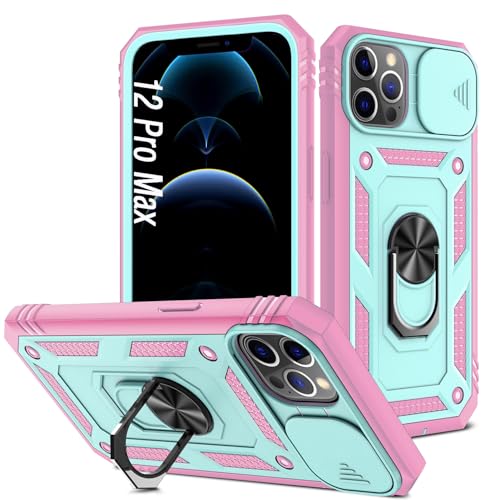 Coque iPhone 12 Pro Max antichoc avec protège-objectif coulissant vert rose