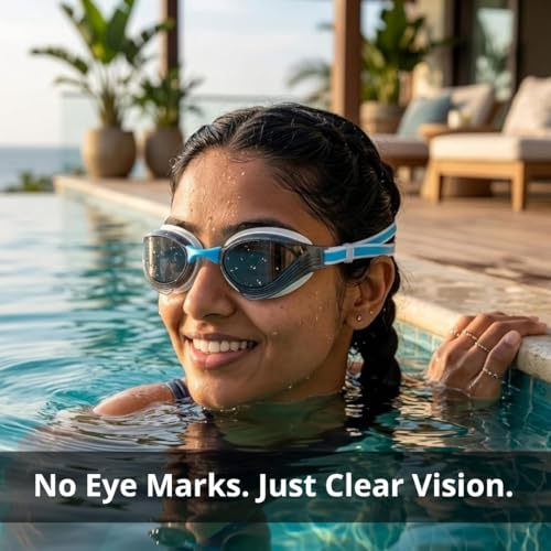 Image of BURNLAB Swimming Goggles for Everyday Pool Use, Clear Vision Lens, Easy Adjustable Strap, Unisex Adult (White plated with blue)