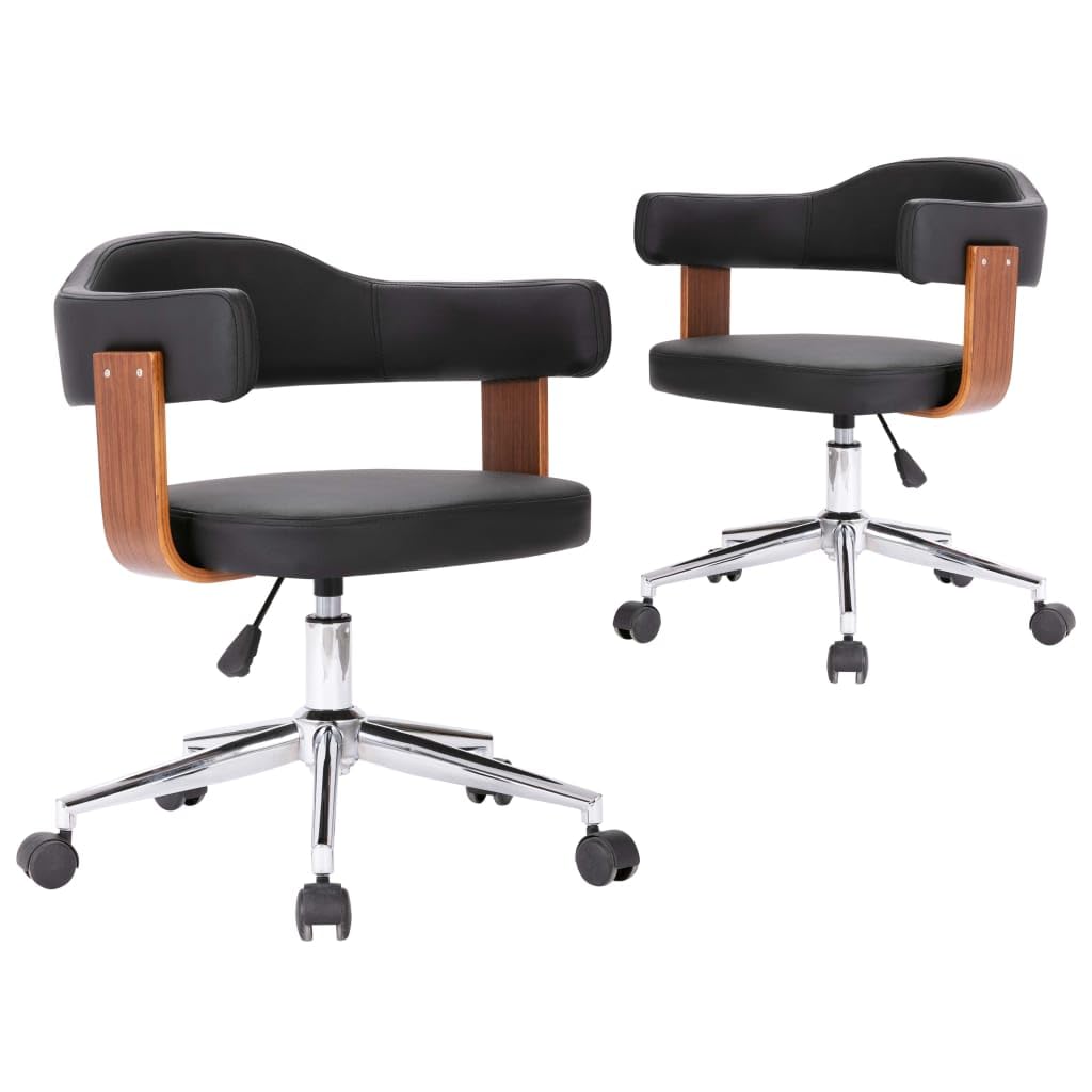 Juego de 2 sillas de comedor giratorias de piel sintética y madera curvada, giratoria 360 grados, con muelle de gas, altura ajustable, diseño moderno para salón o oficina