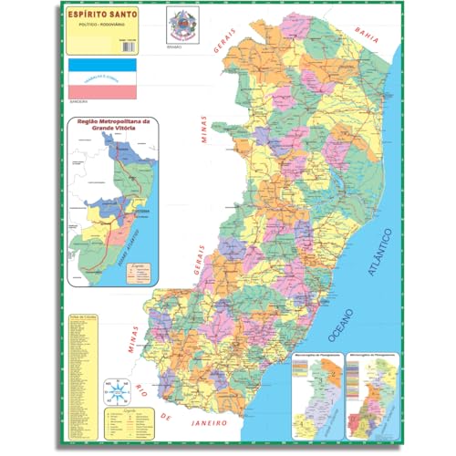 Mapa Estado Do Espírito Santo Poster Politico Guia Rodoviário Geográfico Escolar