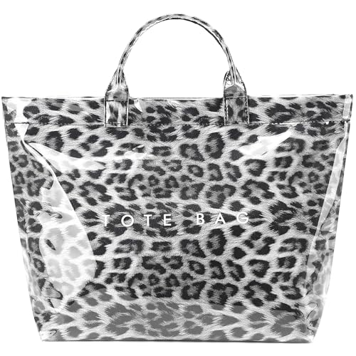 Image of PVC Tote Bag Gifts for Women Large Tote Purse Kraft Paper Letter Print Hobo Handbags for Work Beach Shopping Travel