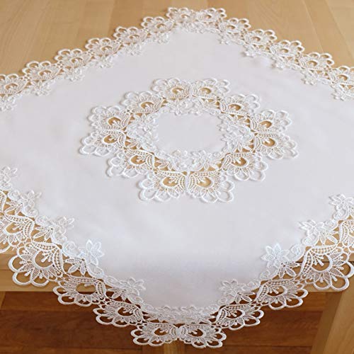 Tischdecke Mitteldecke Deckchen Tischläufer edle Makramee Spitze weiß Macramée Borte Tischdekoration Typ524 (Mitteldecke 85x85 cm) Cover
