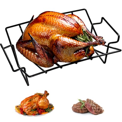 Mikim Carbon Steel Roasting Rack for Grilling and Smoking, BBQ Rib Turkey Racks, Extra Large 14' x 10', 1-Count