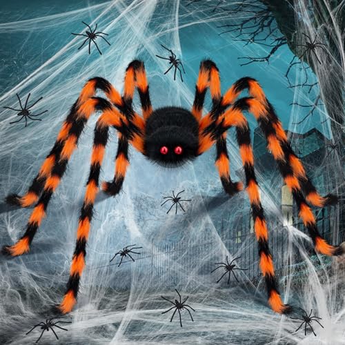 benpen Halloween Decorations Outdoor Spider:50 Halloween Spiders Set Decor Scary Hairy Fake Props for Indoor Outdoor Scary Haunted House Spider Web Cobweb Theme Party Yard