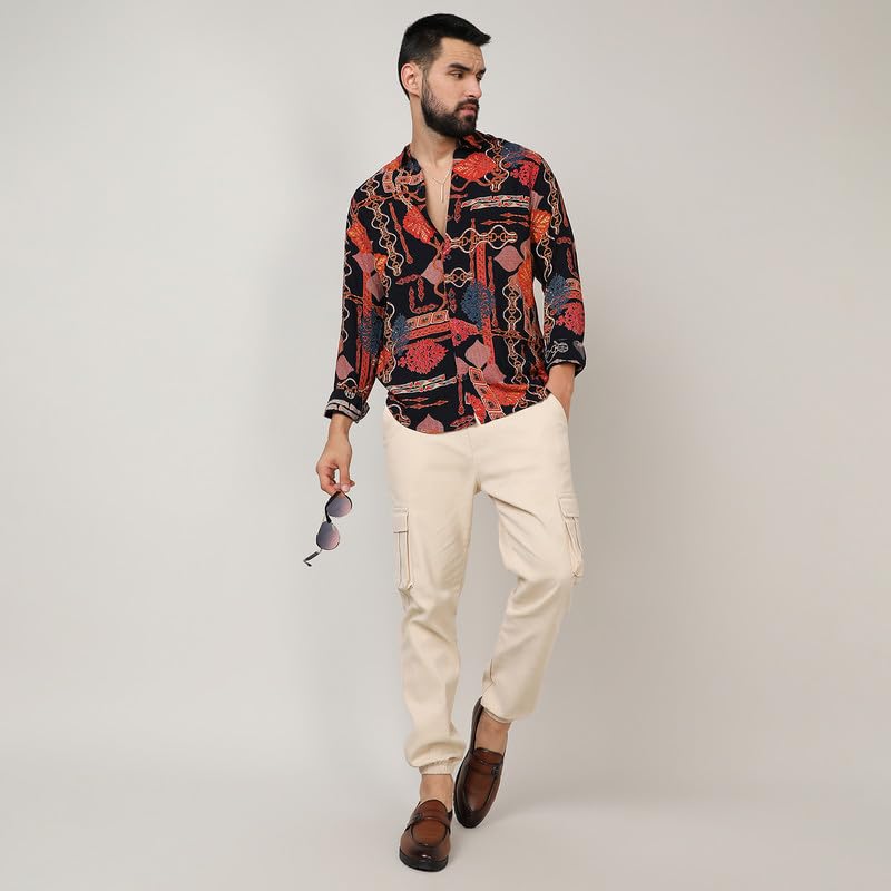 Image of CAHOOT Men's Self-Design Striped Shirt for Casual Wear | Spread Collar | Long Sleeve | Button Closure | Shirt Crafted with Comfort Fit for Everyday Wear