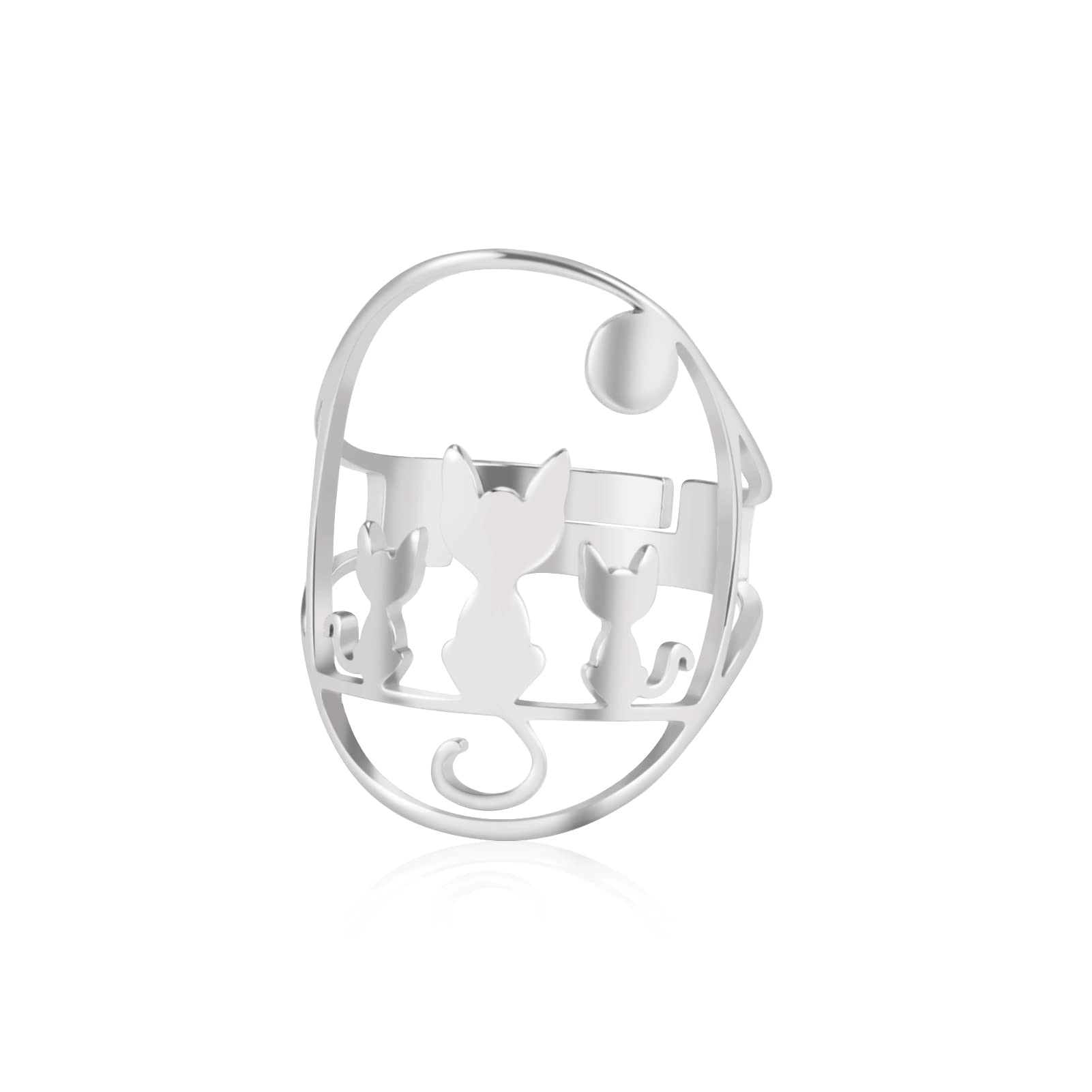 kkjoy Anelli di Gatto in Acciaio Inox Anello dei Gatti Carino