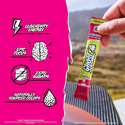 Image of GHOST Sugar-Free Energy Drink Packets, Warheads Sour Watermelon, 24 Sticks
