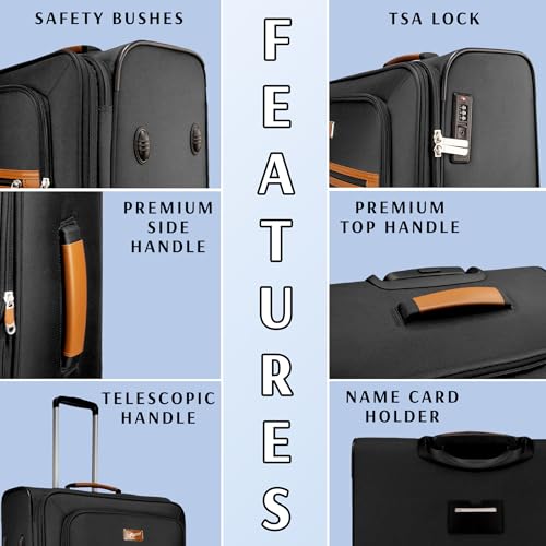 Image of F Gear Softair Medium Soft Luggage | Lightweight Expandable Carry-On Trolley Bag with 360 Spinner Wheels, Silent 8-Wheel System, Built-in TSA Lock, Anti-Theft Zipper & Luggage Tag (Black)