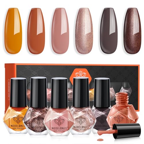 modelones Fall Orange Nail Polish Set 6 Colors, Nude Brown Maroon...
