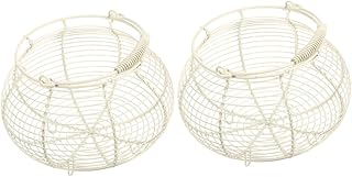 UKCOCO 2 Piezas Cesta de Alambre para Huevos con Asa Ligera y Resistente Cesta Vintage de Malla Metálica para Frutas Verduras y Organización Cocina Color Blanco