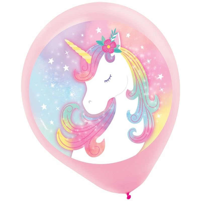 Image of Pink Enchanted Unicorn Latex Balloons - 12 inch (5 Pc) - Whimsical Party Decorations for Kids, Fantasy Birthday & Magical Events