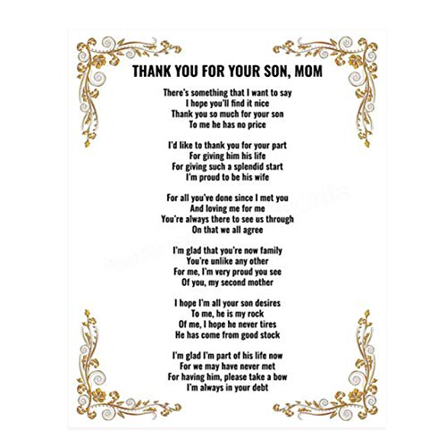 Amazon.com: "Thank You For Your Son, Mom"- 8 X 10"-Wall Art Print-Ready To  Frame. Simple, Heartfelt Loving Message Saying Thank You-Great Job! Perfect  Keepsake Wedding Gift For Mother-In-Law. Mothers Will Love! :