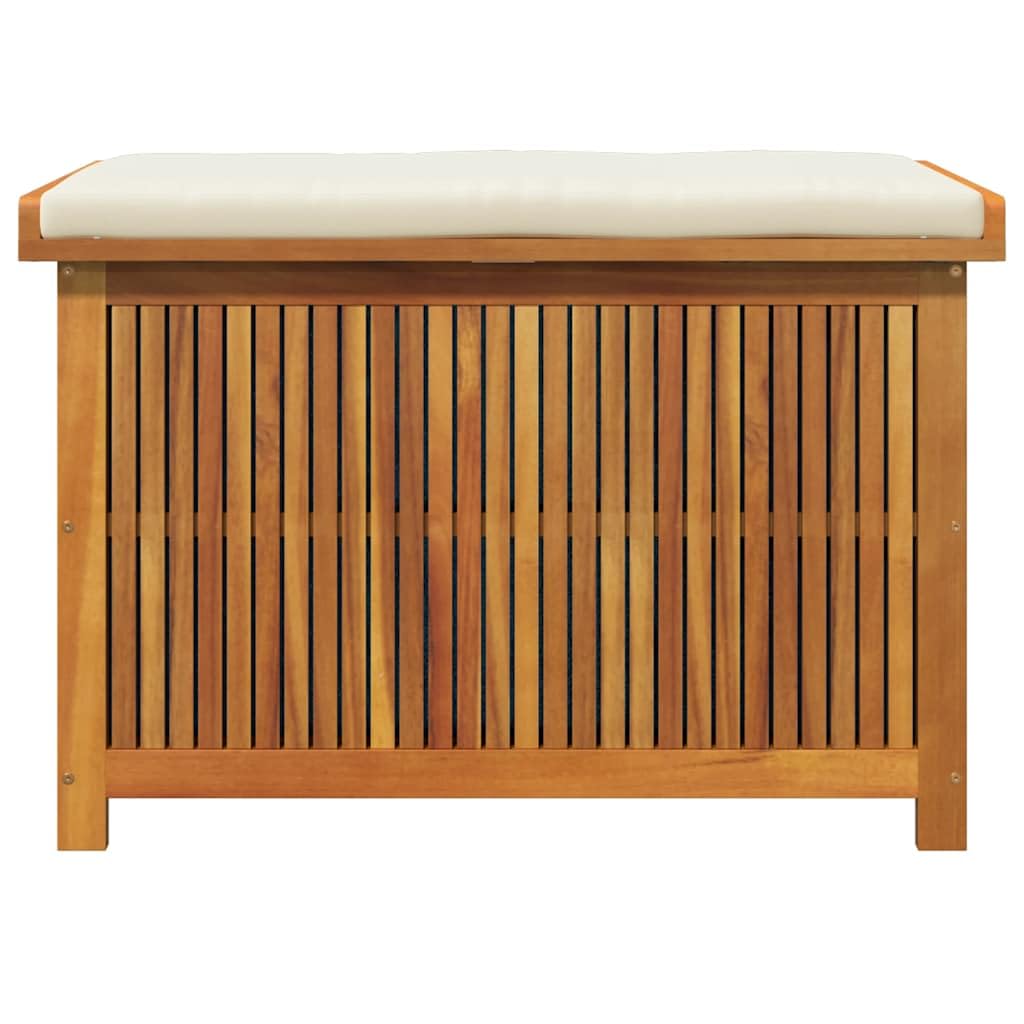 Scatola per cuscini per esterni, 90 x 50 x 60,5 cm, in legno massiccio acacia | Stoccaggio Giardino, Borsa Impermeabile Integrata, Doghe Ventilate, Coperchio Antipolvere