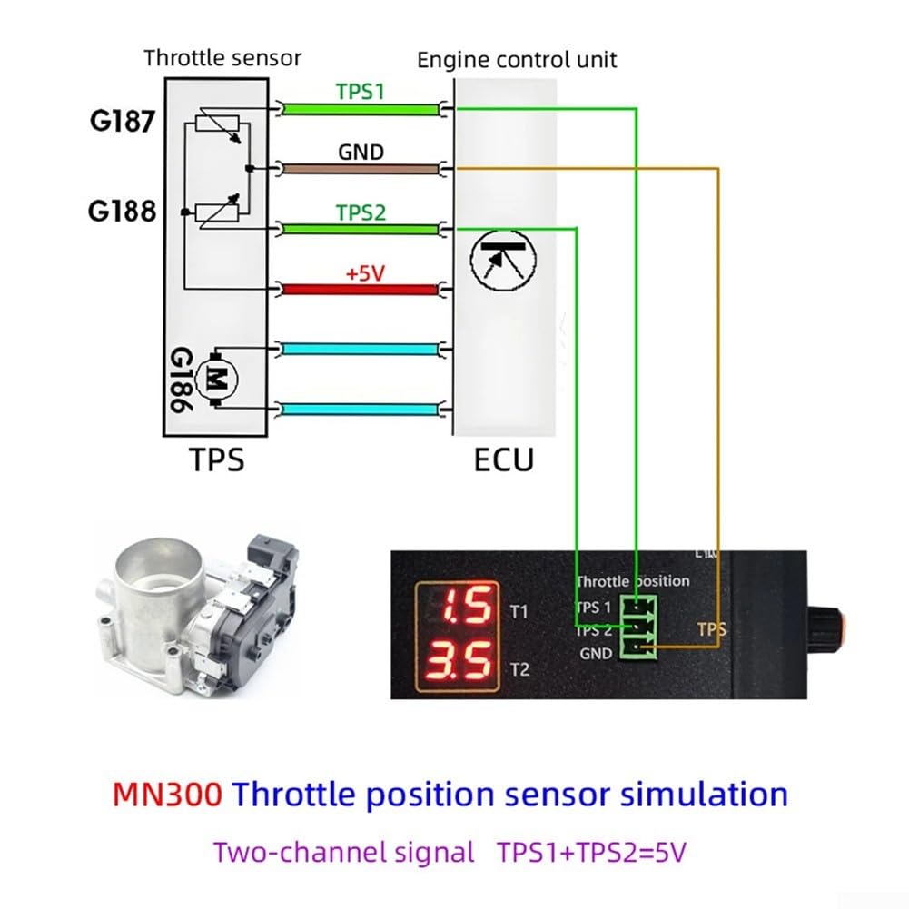 Eawfgtuw Simulador de sensor automotriz MN300 con simulación de señal de voltaje, resistencia y oxígeno para pruebas de diagnóstico de coche, TPS de doble canal, refrigerante
