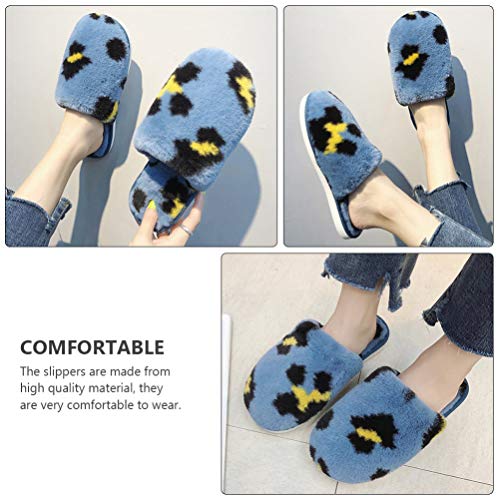 Abofan Pantufas Femininas de Pelúcia Padrão de Leopardo Inverno Quente Casa Natal Casal Chinelos Ext
