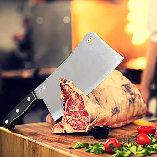 Orblue Premium Meat Cleaver - Stainless Steel Chef Butcher Knife For Cooking - Professional 7-Inch Blade For Precision Cutting - Perfect For Home Kitchen Or Restaurant #TOP6