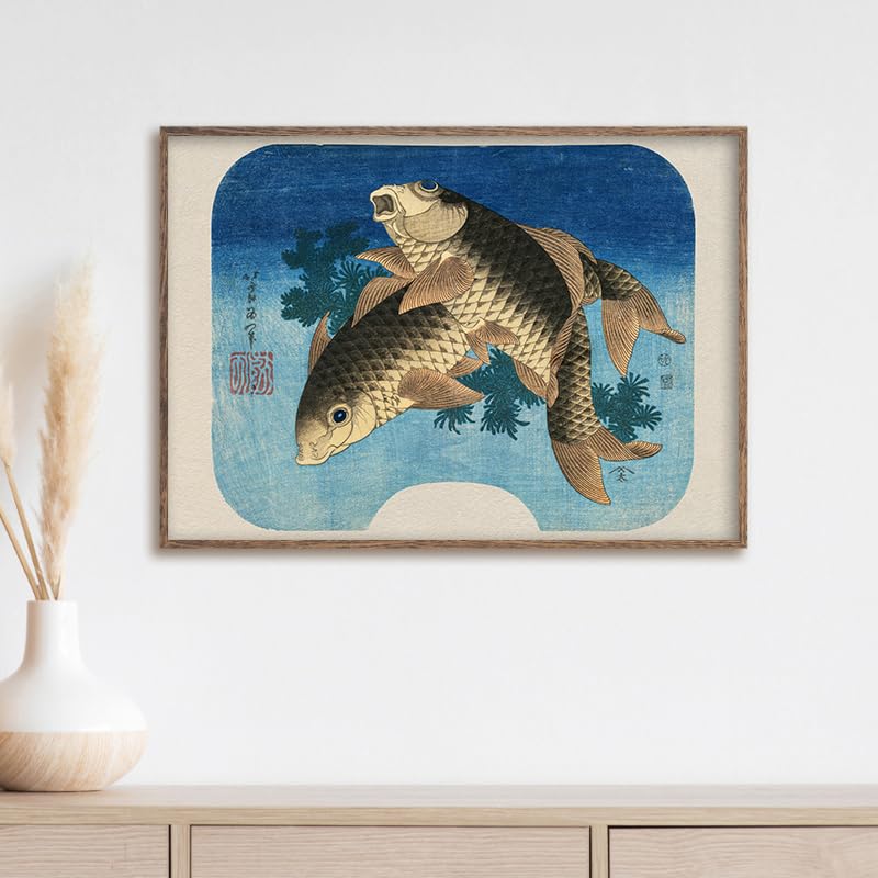 Amazon.co.jp: ROSSOGRAFICO 葛飾北斎 ポスター 水草の間を泳ぐ鯉 花鳥
