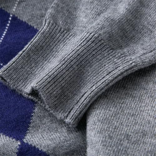 Men Wool Sweater V-Neck Long Sleeve Argyle Vintage Casual Knit Sweater Top4