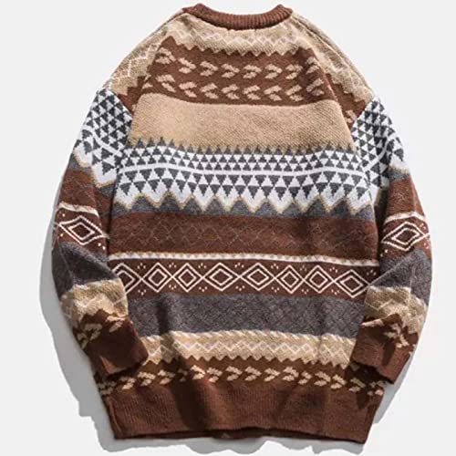 Arssm Mens Vintage Striped Sweater Oversized Knit Winter Crewneck Long Sleeve Casual Pullover Retro Jumper Tops(Brown-M) #TOP1