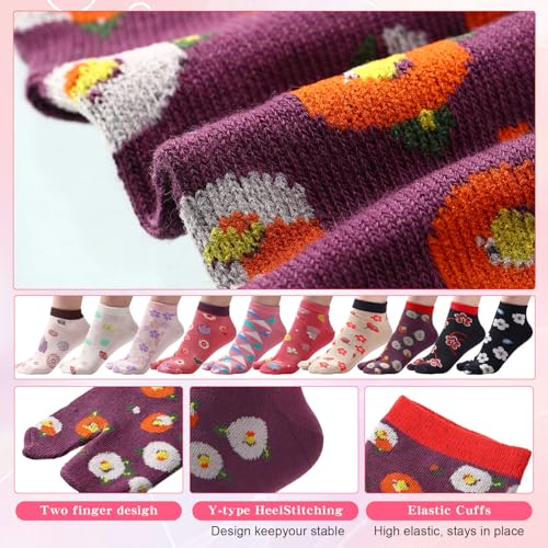 JaGely 10 Pairs Women's Tabi Flip Flop Socks Athletic Cotton Two Toe Split Toe Sandal Socks for Women Casual Sandals, 10 Styles
