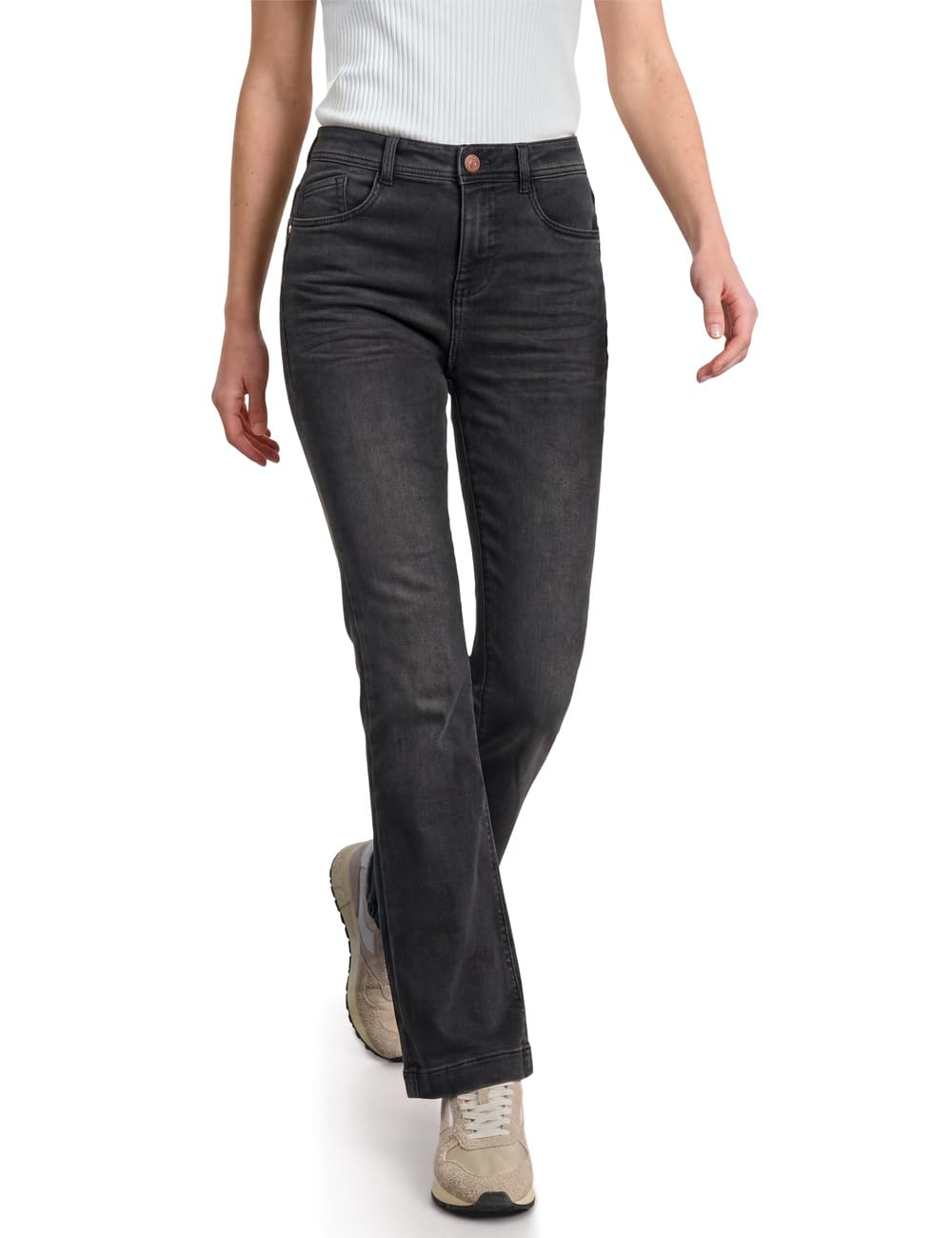 Street One 3818276 Women's High Waist Bootcut Jeans in Slim Fit, Black Washed, 27W x 30L