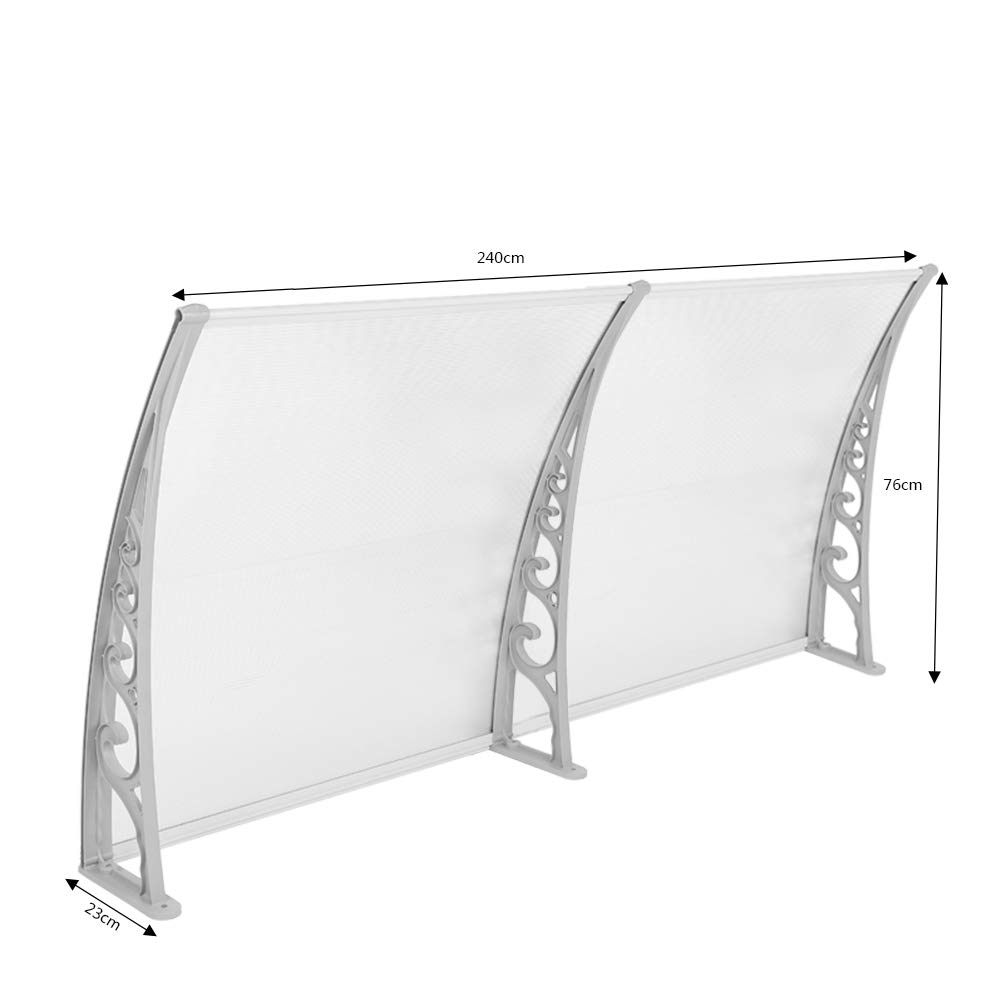 Pensilina da Esterno in Policarbonato e Alluminio, Tettoia per Finestre e Porte,Policarbonato e Alluminio per Porte e Finestre, Tettoia da Esterno con Kit Montaggio (80 * 240 cm (bianco))