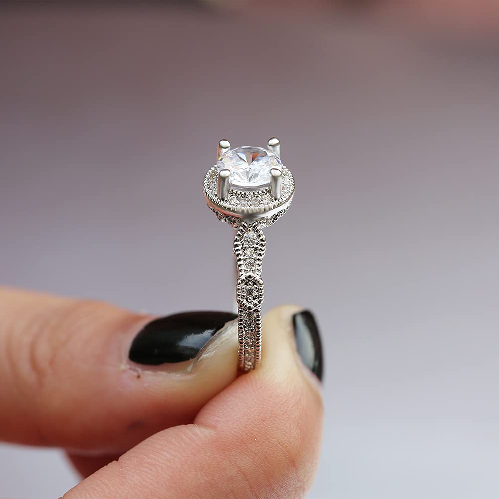 Diamond, Eight Hearts and Arrows Zircon Ring Simple and Fashionable Women's Ring Round Cut Cubic Zirconia Commitment Ring Classic Eternal Engagement Wedding Ring CZC010 (7)