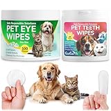EcoEarth Premium 100 Stück Augentücher & 50 Stück Zahnreinigungstücher für Hunde & Katzen - Fingerpads zur Reinigung der Augen und Zahnpflege von Haustieren