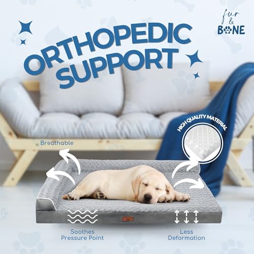Fur & Bone Velvet Large Dog Bed - Orthopedic Dog Mattress with Egg Crate Foam for Joint Support - Non-Slip Bottom - Washable Bed - Puppy Bed - Crate Large Dogs - Image 4