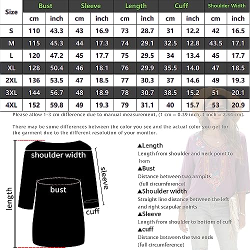 Higustar Boho Embroidered Tops For Women Mexican Peasant Blouses Traditional Bohemian Clothing Tunic Shirts Hippie Clothes Purple #TOP4