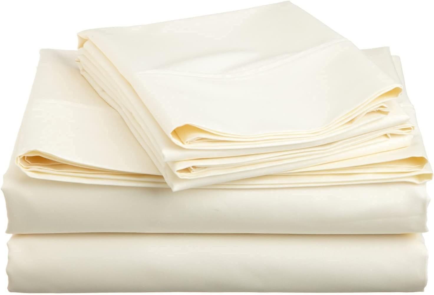 1000 Thread Count Egyptian Cotton Solid Ivory 18"(inch) Deep Pocket King (76" x 80") Sheet Set- 4 Pc Sheet with 2 Pillowcases, Hotel Quality