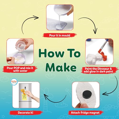 Image of Little Berry DIY Mould and Paint Kit for Kids: Dinosaurs Craft Kit | Make 6 Glow in The Dark Fridge Magnets | Painting Art & Craft Set for Girls & Boys 3-10 Years | DIY Kit for Kids | Gifting Toys