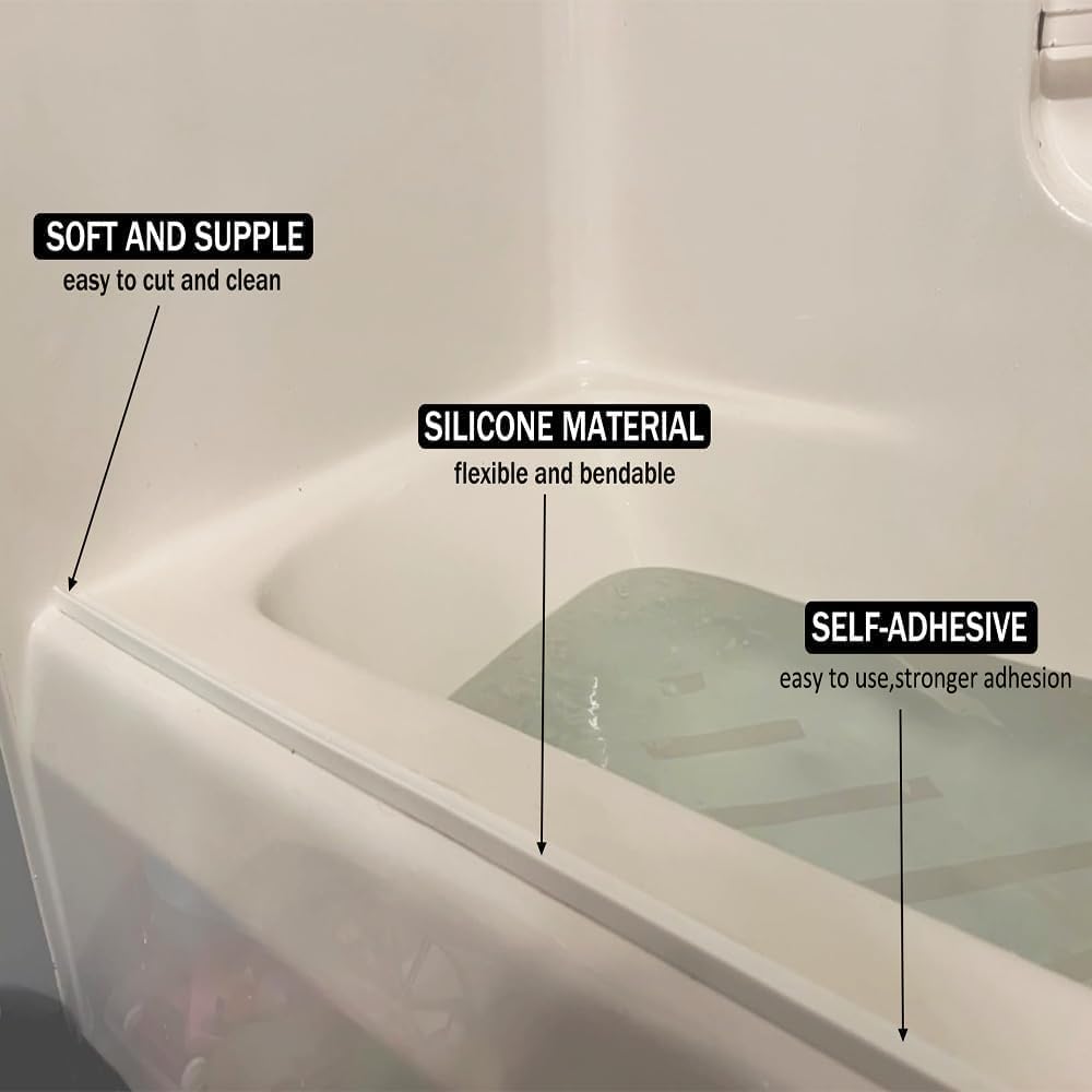 Shower Threshold Water Dam,Self Adhesive Silicone Waterproof Barrier Bathroom and Kitchen Shower Water Stopper Guard for Dry and Wet Separation Caulk Seal Strip Edge Trim (Length：39Inch, Transparent)