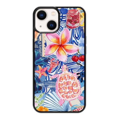 qizjio Summer Ocean Phone Case Shockproof Protective Floral Collage Cases for iPhone 14 Plus