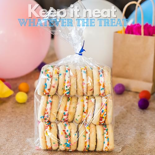 TATTI 200 Pack Clear Cellophane Bags for Favors - Transparent Goodie Bags for Birthday Party, 6x9 Inch Clear Bags with 5-Inch Twist Ties - Candy, Treat, Cookie Bags for Gift Giving