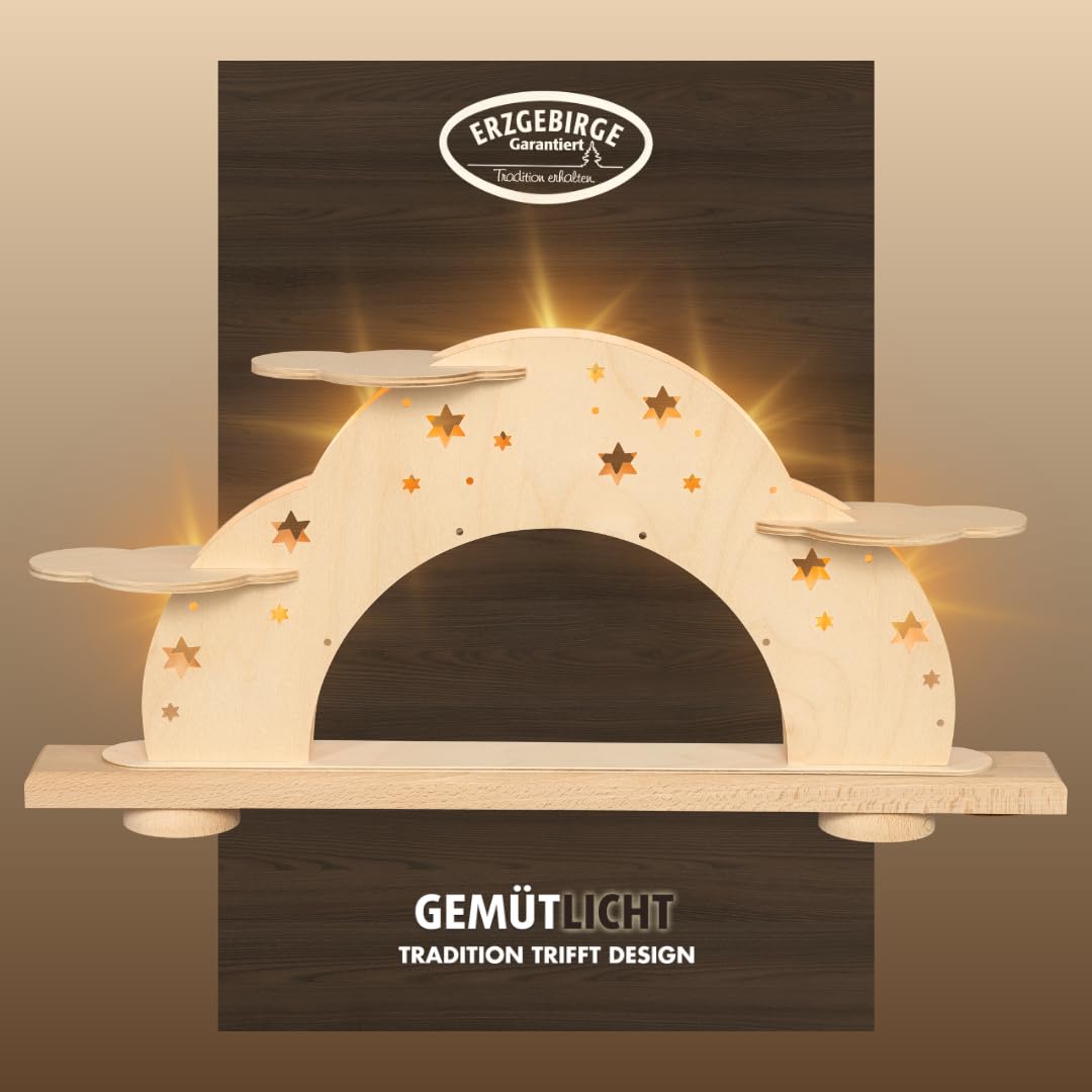 weigla - Lichterbogen original Erzgebirge I LED Sternenhimmel I Schwibbogen zum Bestücken I Leerbogen Weihnachten I 5 Lampenkerzen + 1 Ersatzlampe I 5 x 46 V, 0,2 W, E10 I Weihnachtsdeko innen