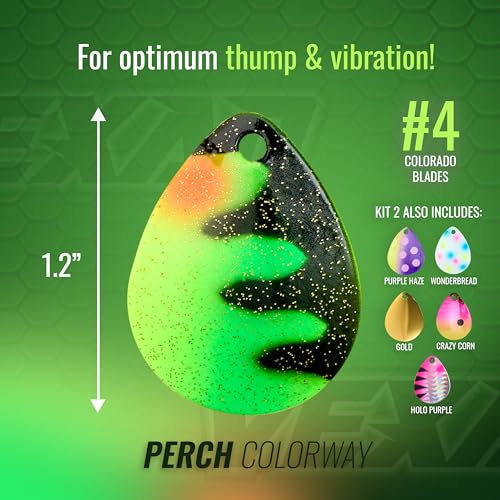 Vexan Glow Walleye Spinner Rig - Kit de 12 Señuelos de Pesca con Gusano para Walleye, Set de Anzuelos #2 con Cuchillas Colorado #4 y Líneas de 48 pulgadas miniatura 5