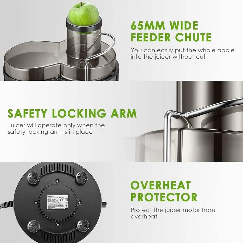 Centrifugal Juicer Machine Feed Fruit Vegetable Chute Juice Extractor 400W Dual Speed Control 304 Stainless Filter Blade 1600ml