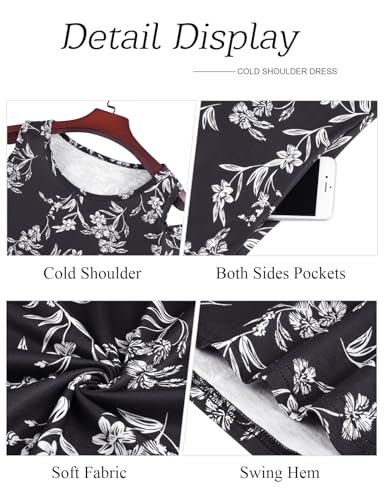 Image of Misyula Style Womens Summer Cold Shoulder Floral Flowy T-Shirt Dress with Pockets