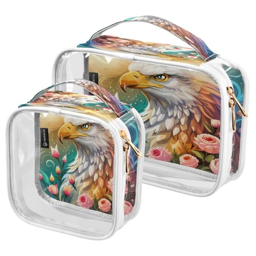 Paquete de 2 bolsas de maquillaje transparentes, diseño de unicornio, flamenco, árbol de verano, bolsas para organización, bolsas de aseo de viaje impermeables para mujeres y niñas, A007, L, Bolsa de